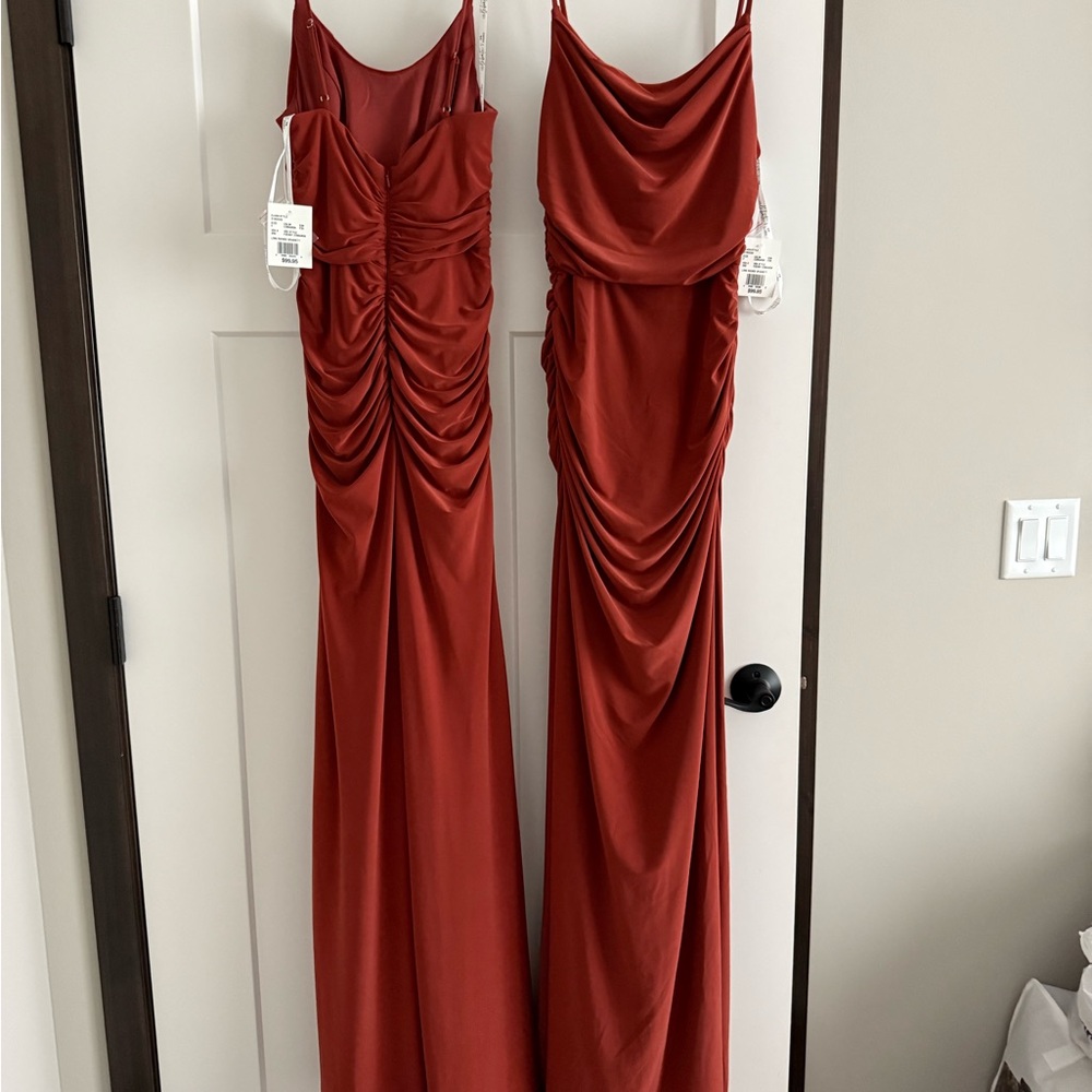 David's Bridal Cinnamon Ruched Spaghetti Strap Gown